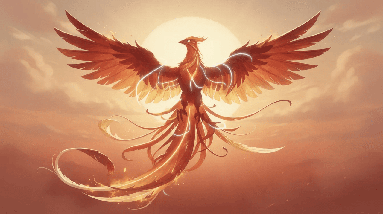 A vibrant phoenix bird, symbolizing rebirth and transformation, rises majestically with its wings spread wide against a warm, glowing sky. This powerful image serves as a visual reminder of the recovery journey, offering hope and inspiration for those overcoming addiction and embracing a fulfilling, sober life.