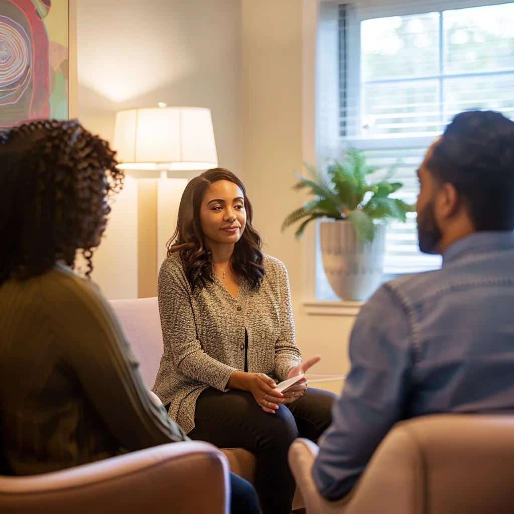 Couple in therapy session, highlighting the benefits of couples therapy for mental health