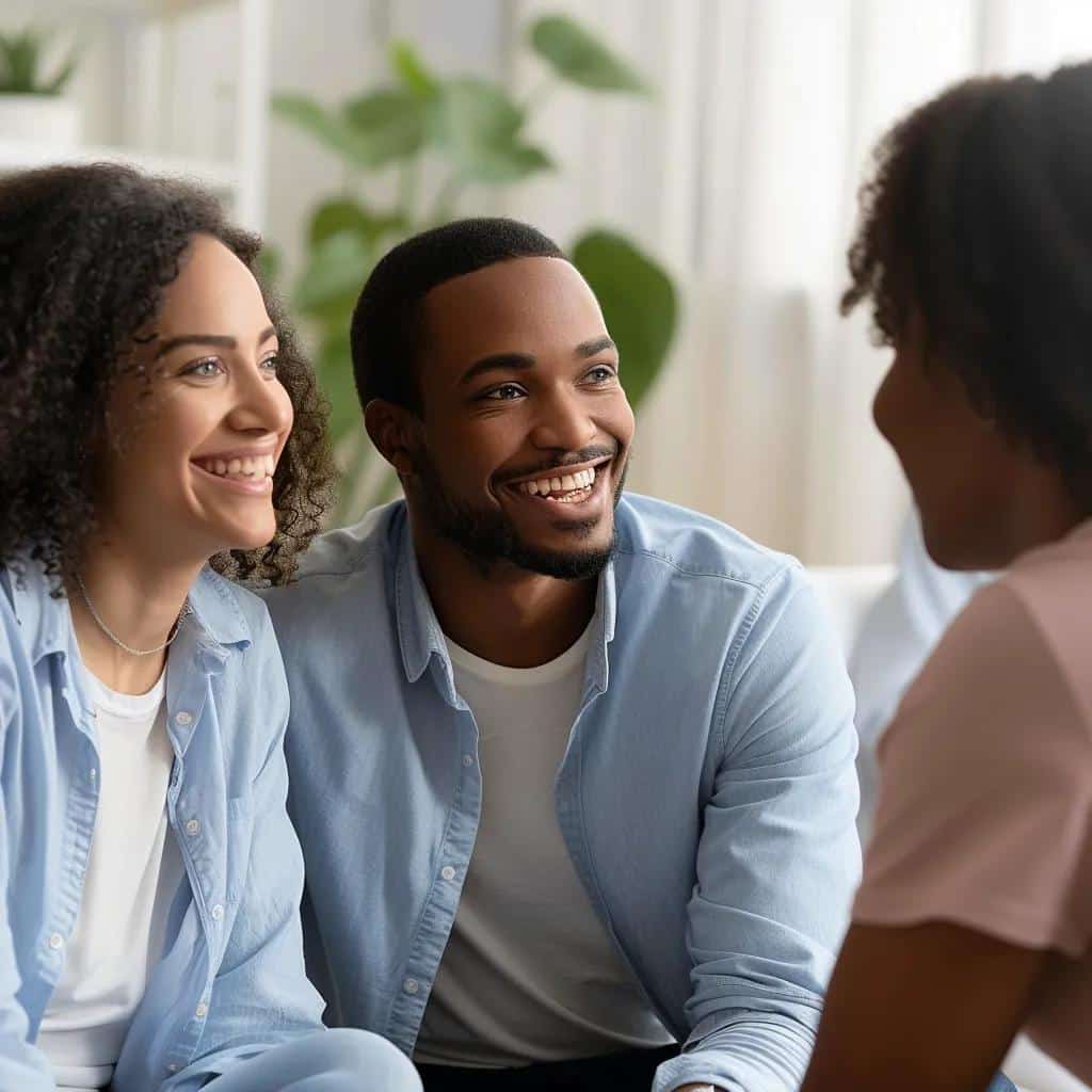 Engaged couple in premarital counseling, emphasizing the importance of preparation for mental health