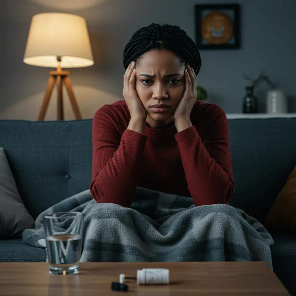 Individual experiencing Vyvanse withdrawal symptoms in a cozy setting, highlighting emotional struggles. Learn Is Vyvanse Addictive and understand how this ADHD medication can lead to dependency, misuse, and withdrawal without proper medical care.