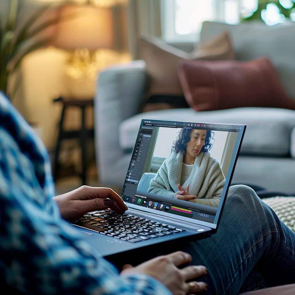 Individual engaged in a telehealth therapy session, showcasing the accessibility of TRICARE mental health services