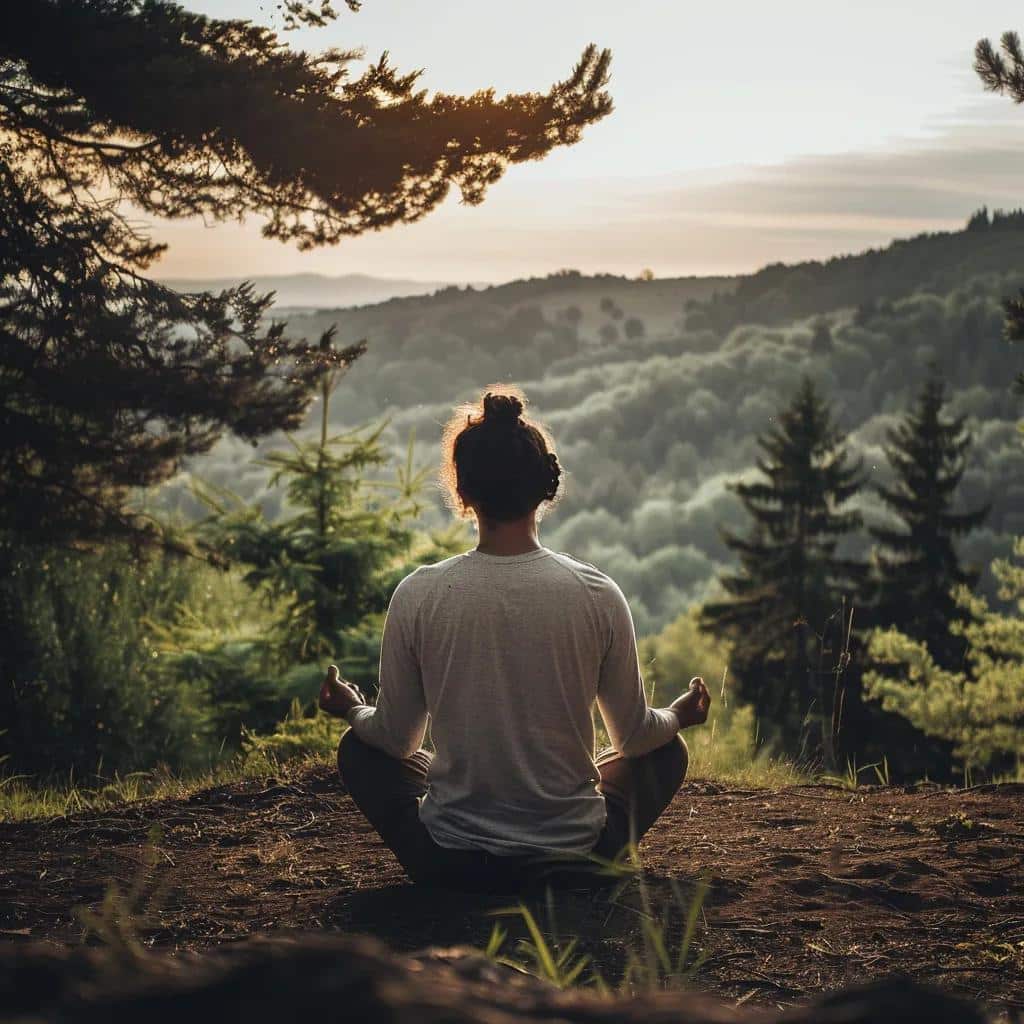Person practicing mindfulness in nature, illustrating mental clarity and emotional well-being