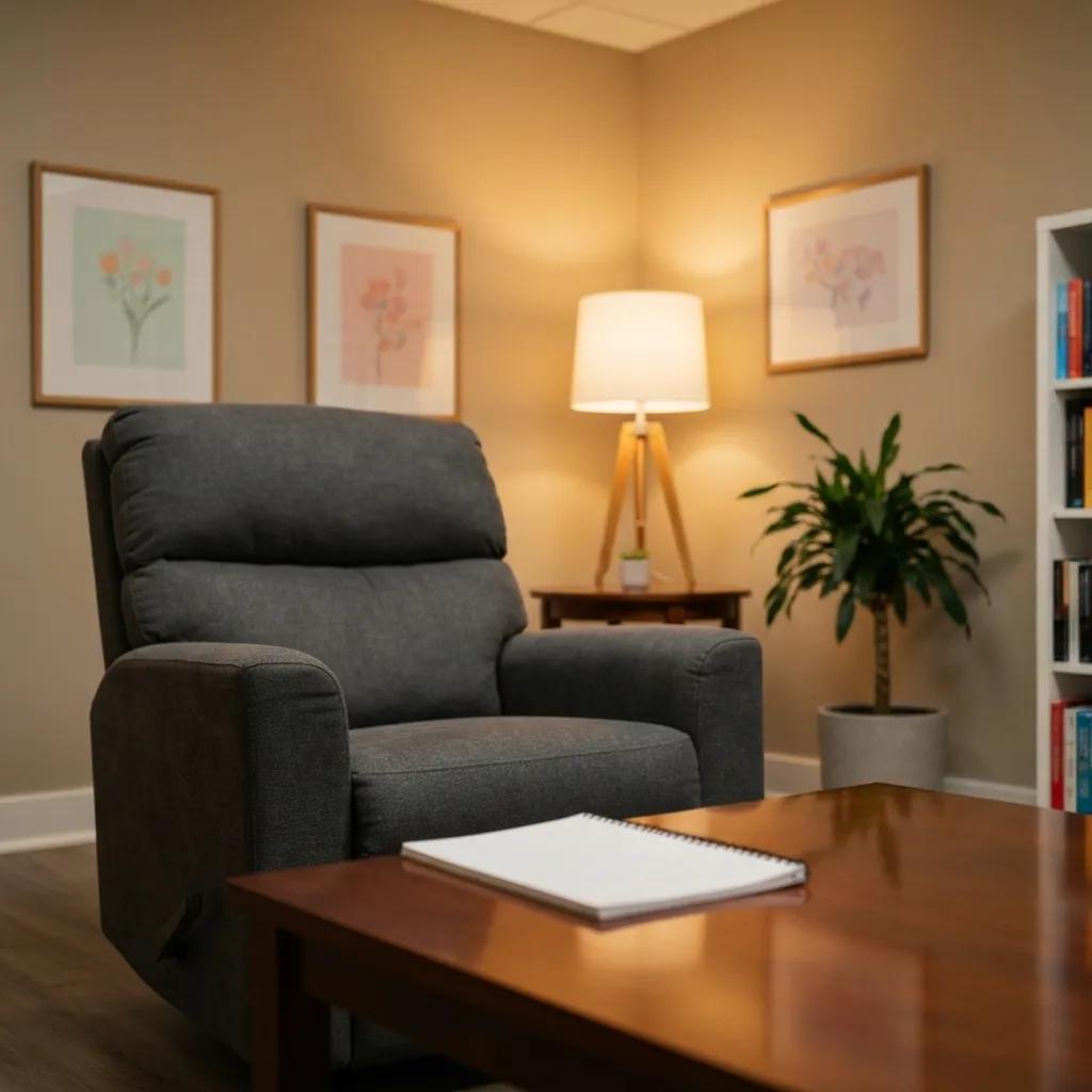 Therapist's office designed for supportive mental health discussions, highlighting the diagnostic challenges of Bipolar DID