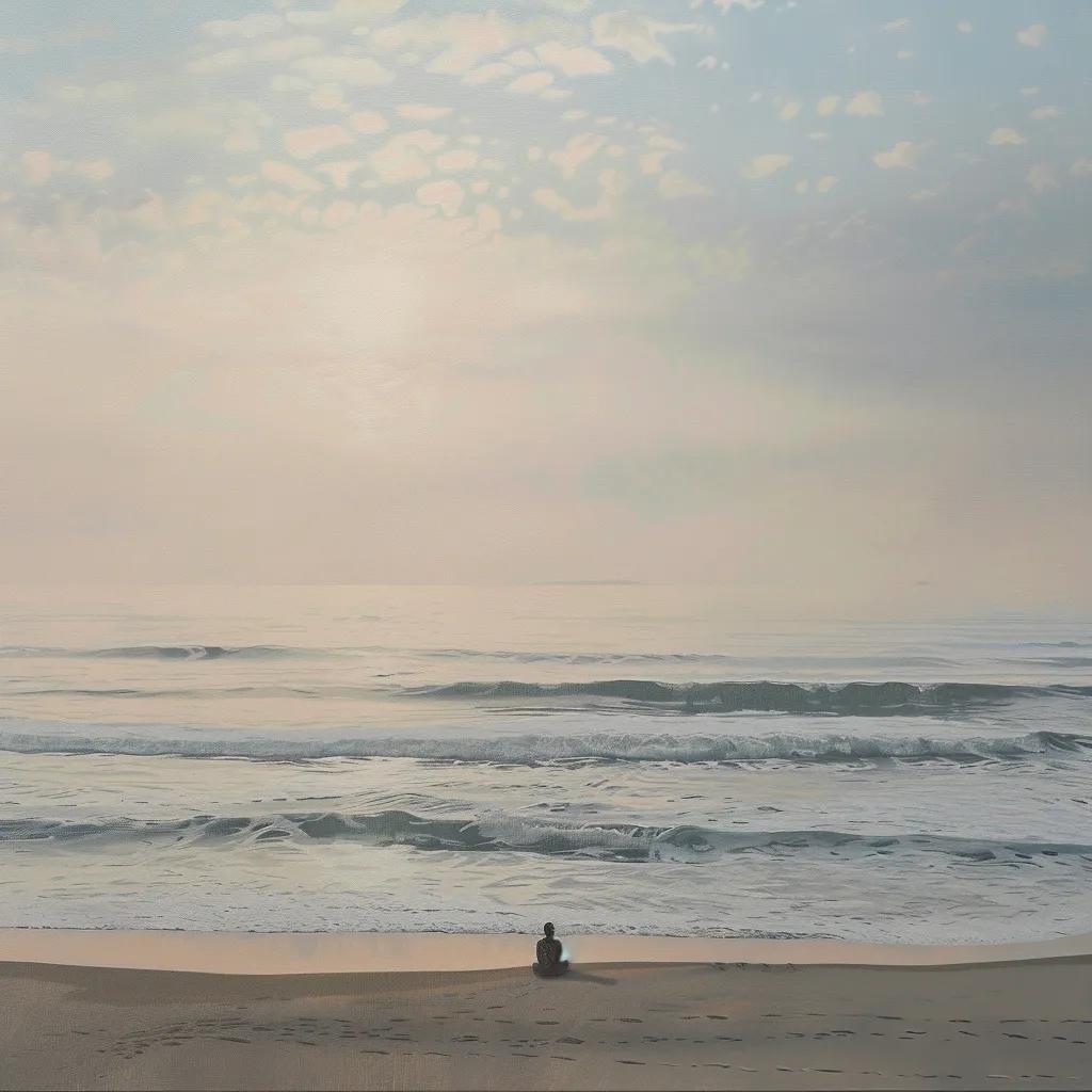 Person meditating on the beach in Huntington Beach, California, symbolizing mental health improvement