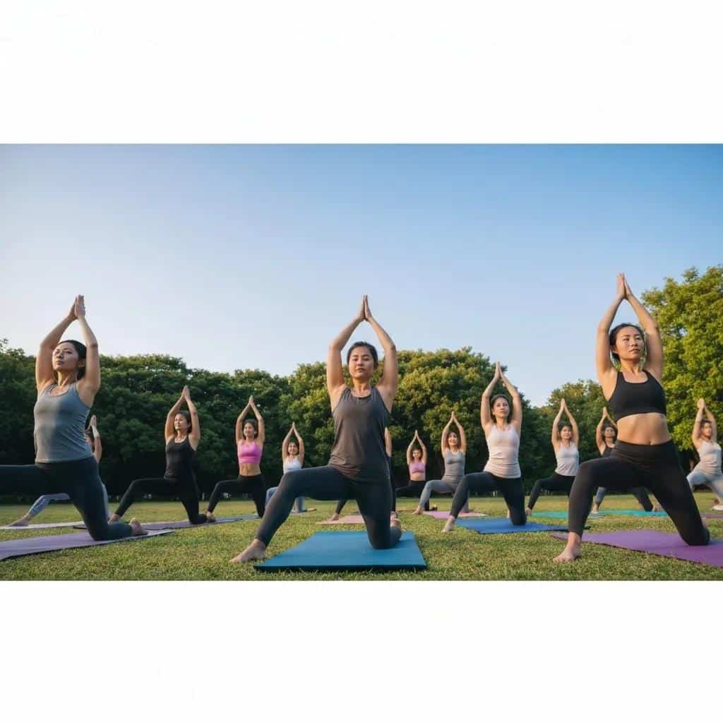 Women practicing yoga outdoors, illustrating the benefits of holistic therapies for mental wellness