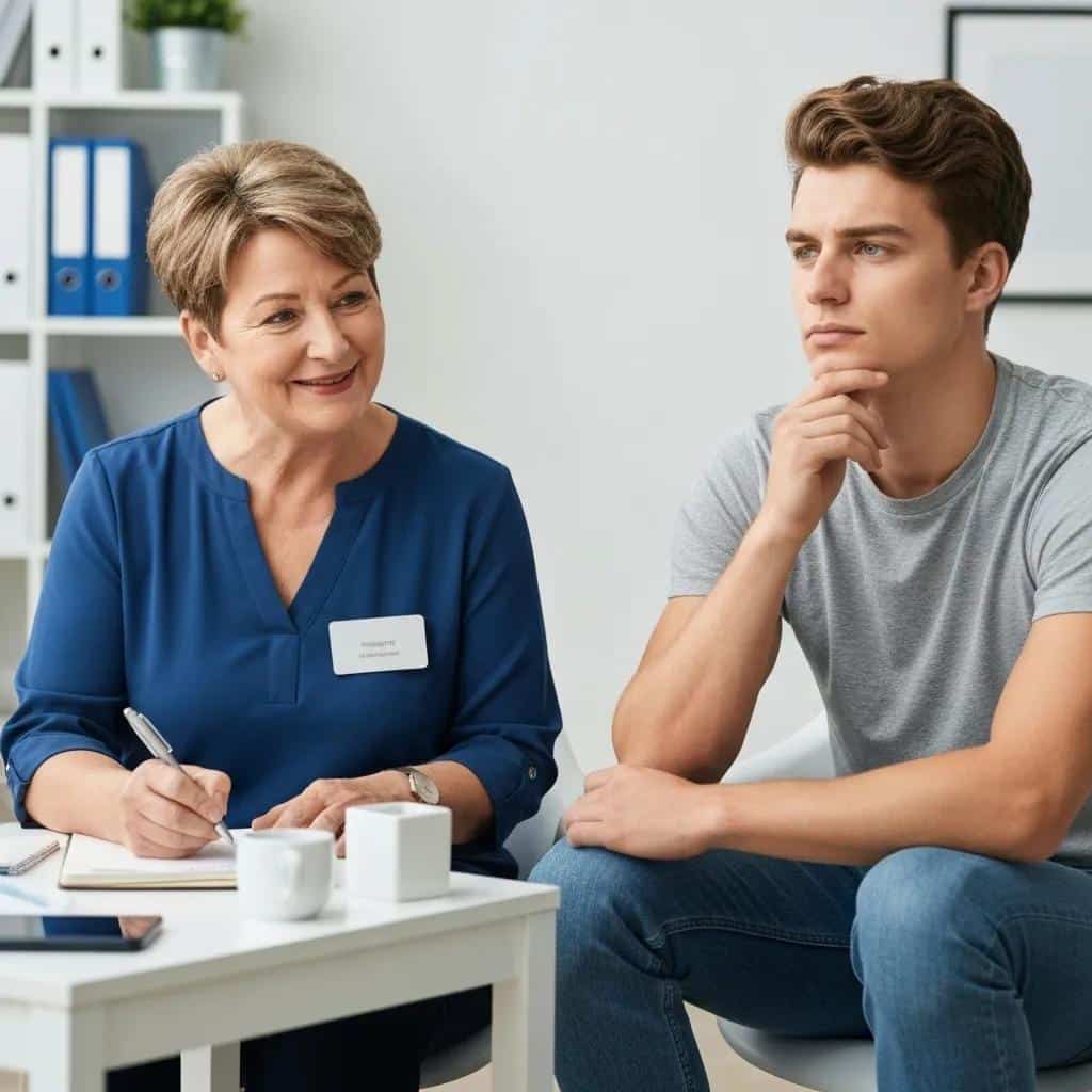 Therapist and client engaged in a cognitive behavioral therapy session, highlighting therapeutic interaction