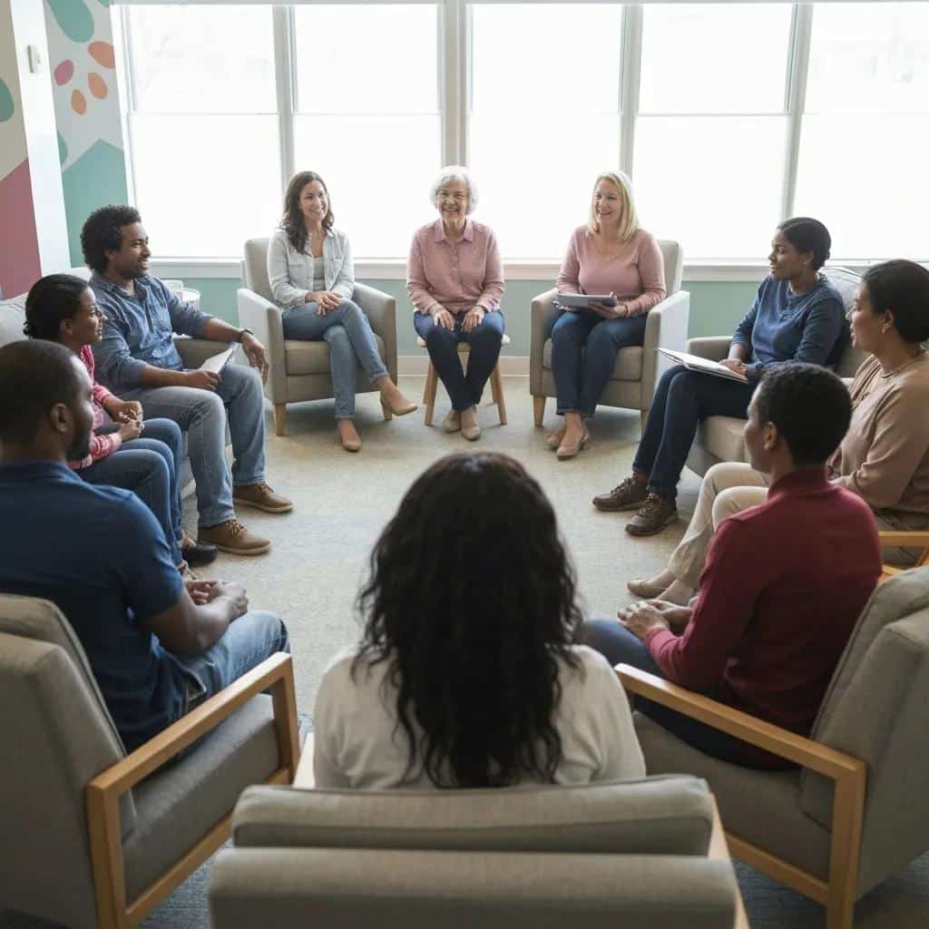 Group therapy session illustrating integrated dual diagnosis treatment options