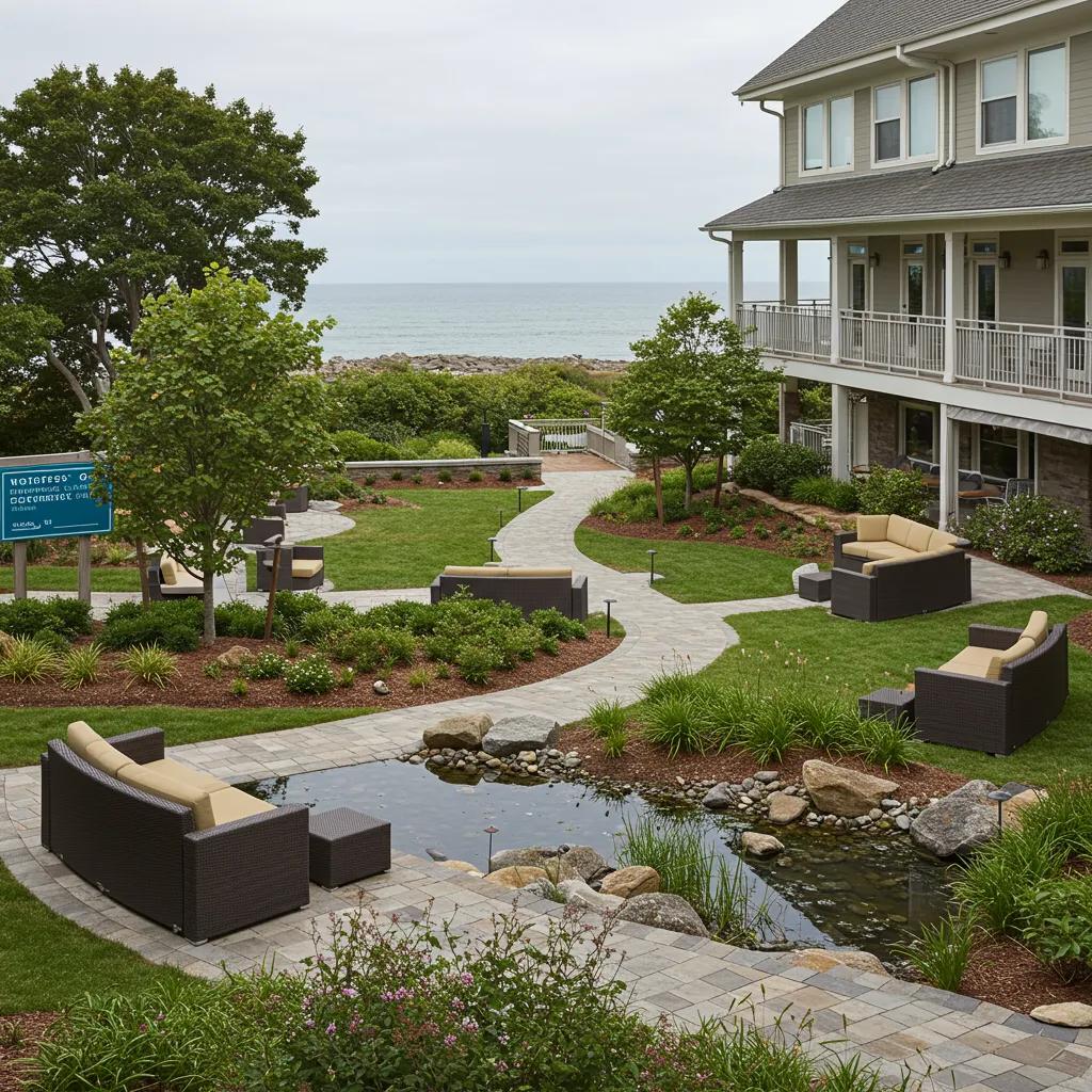 Mental health treatment center garden in Huntington Beach, promoting tranquility and support