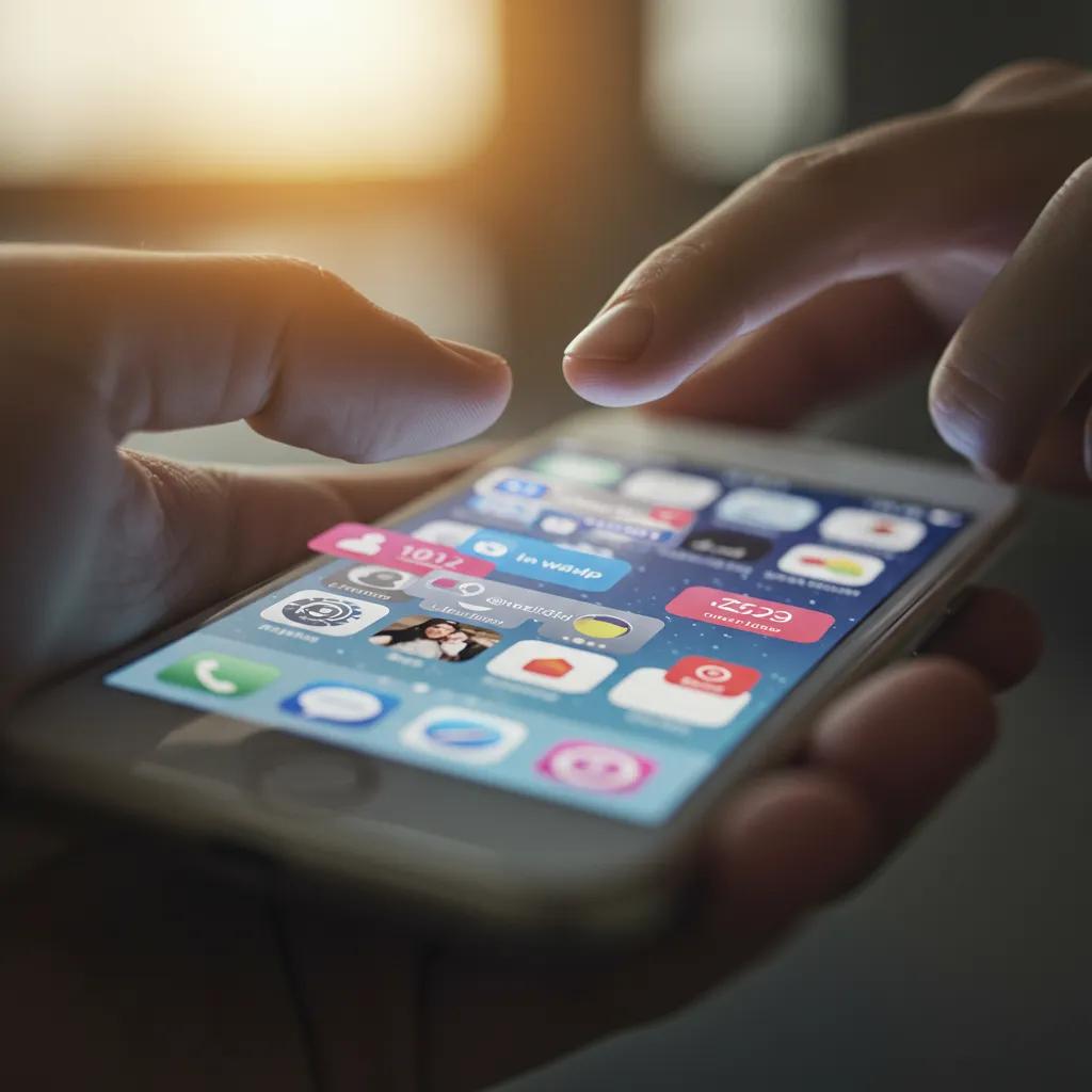 Close-up of a smartphone with social media notifications, highlighting triggers for OCD