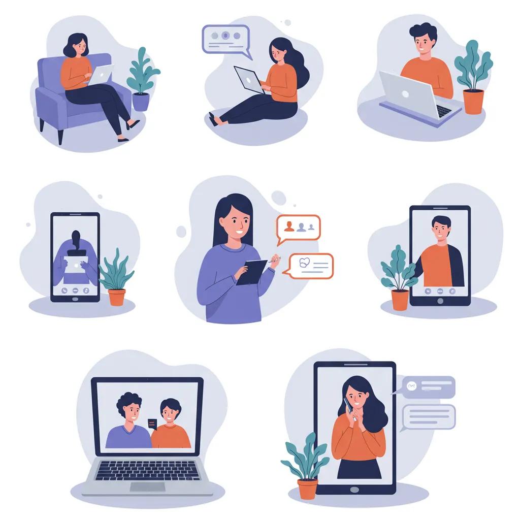 Individuals participating in different online therapy formats showcasing accessibility