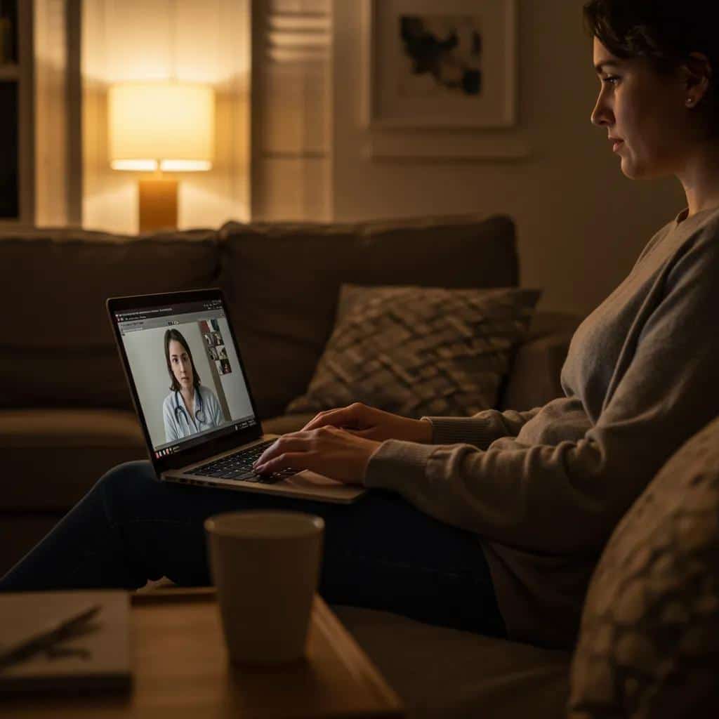 Person participating in a virtual therapy session at home, emphasizing accessibility in mental health care