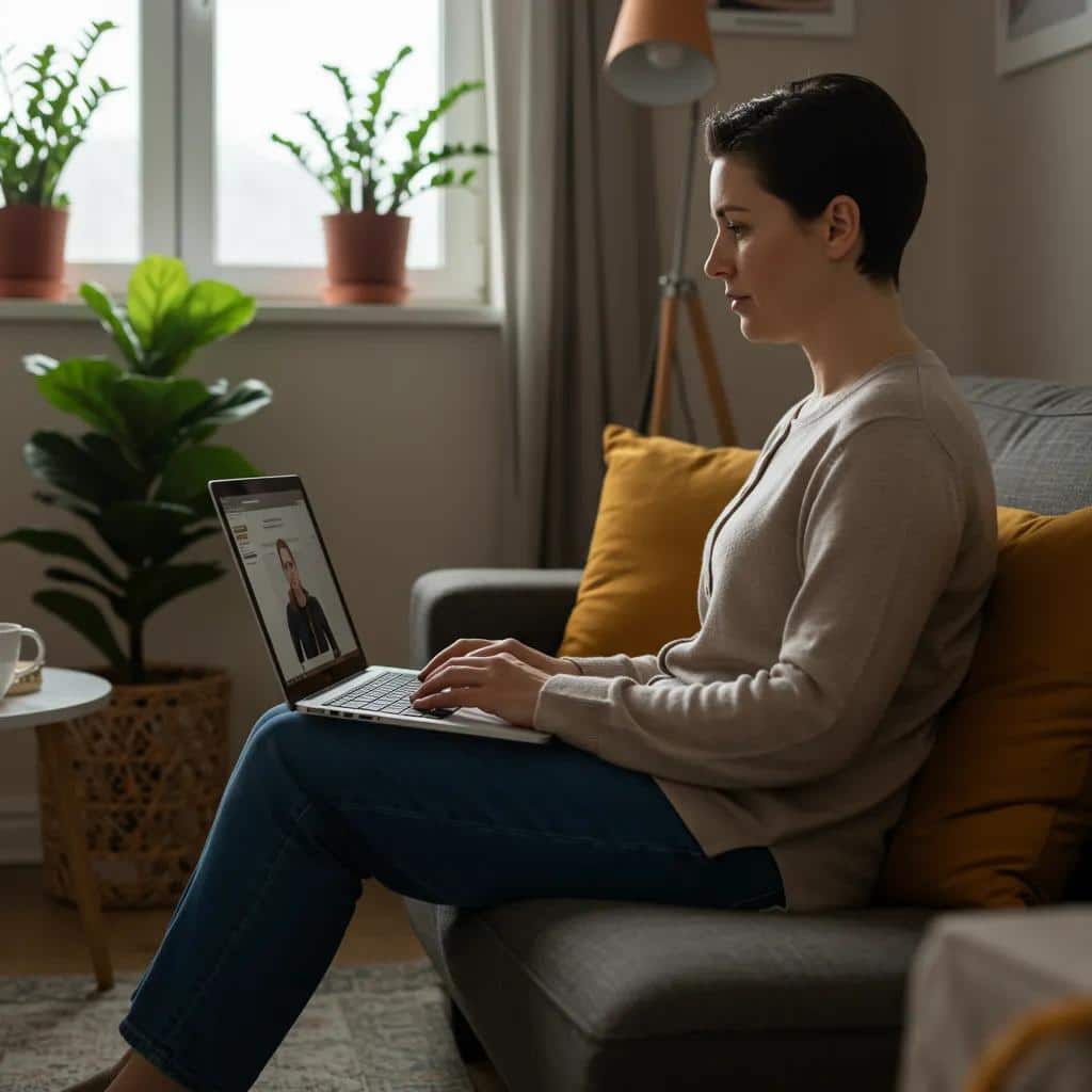 Person participating in a virtual therapy session, highlighting the comfort and accessibility of online OCD treatment