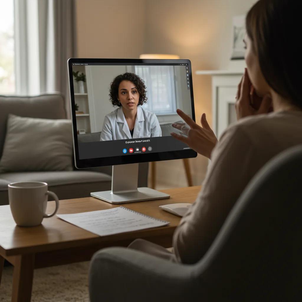 Therapist guiding a patient through exposure exercises during a virtual session, illustrating ERP therapy