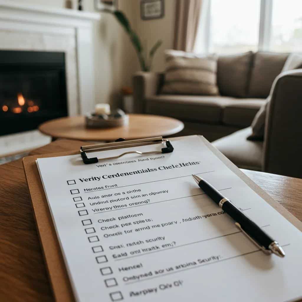 Checklist for vetting virtual mental health providers in a cozy setting