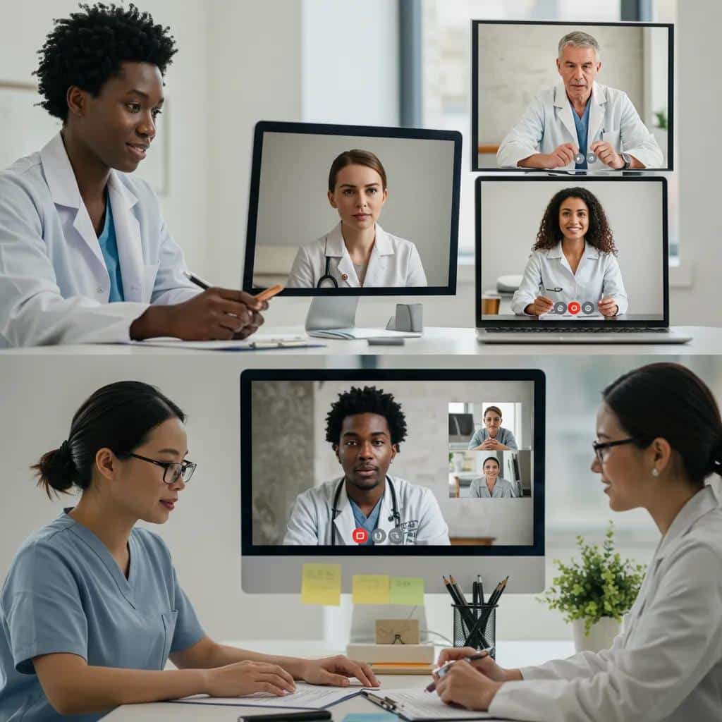 Mental health professionals collaborating in a virtual meeting to build an effective online care team