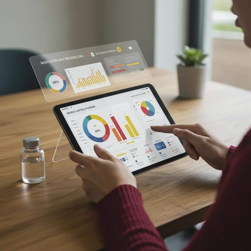 Patient using a digital progress dashboard to track mental health metrics
