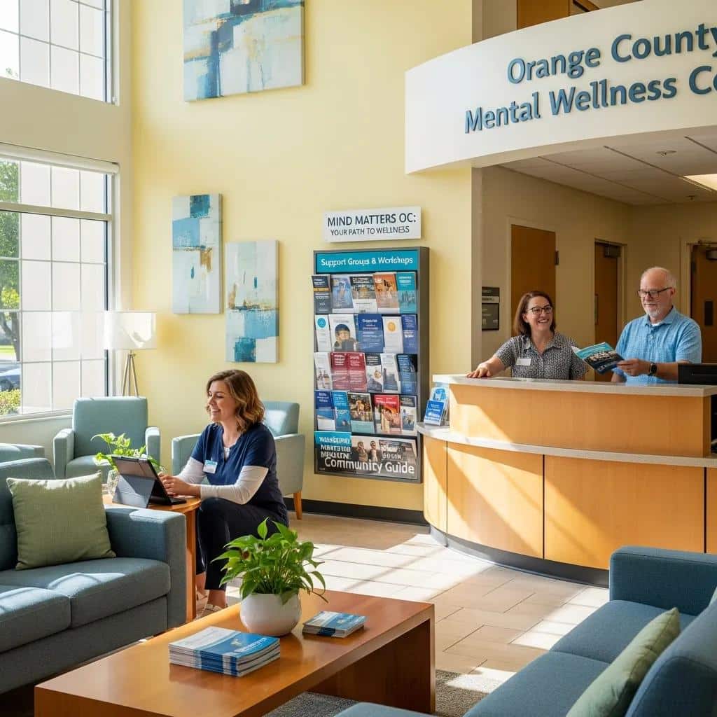 Welcoming mental health clinic reception area in Orange County