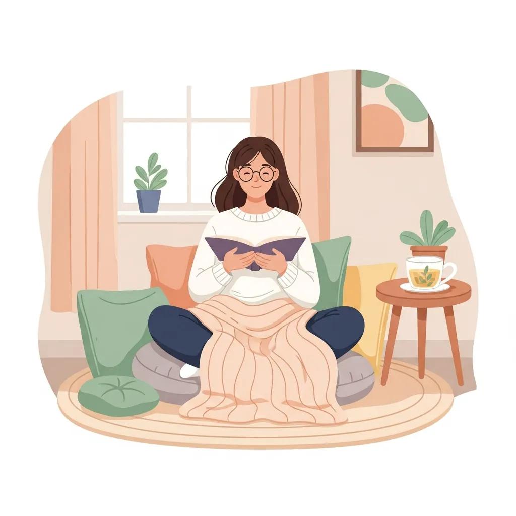 A calming scene of a person in a cozy room, symbolizing mental health and mood stabilizers