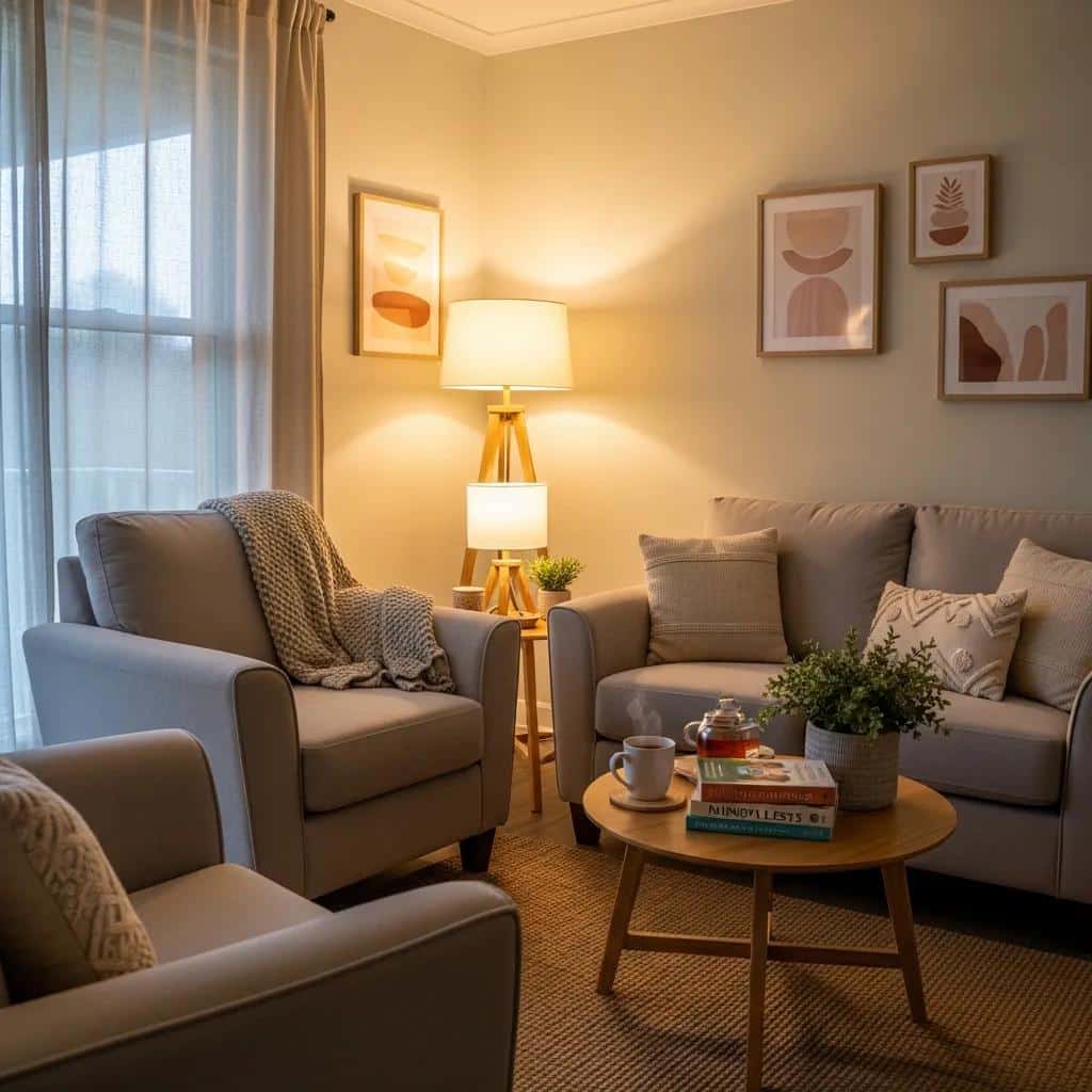 Cozy therapy room representing treatment options for depression at Huntington Beach Mental Health