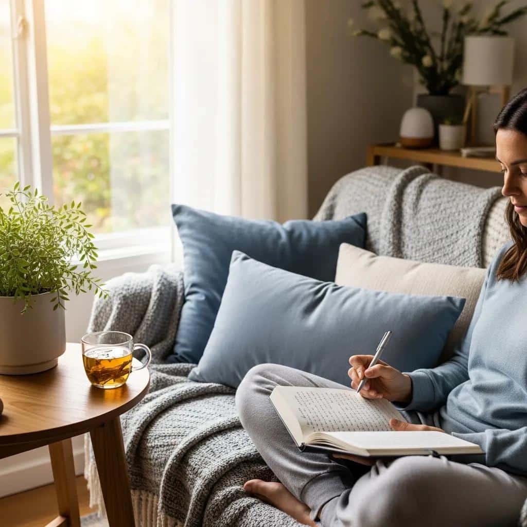 Lifestyle image of a person practicing self-care in a serene environment, reflecting the theme of managing bipolar disorder