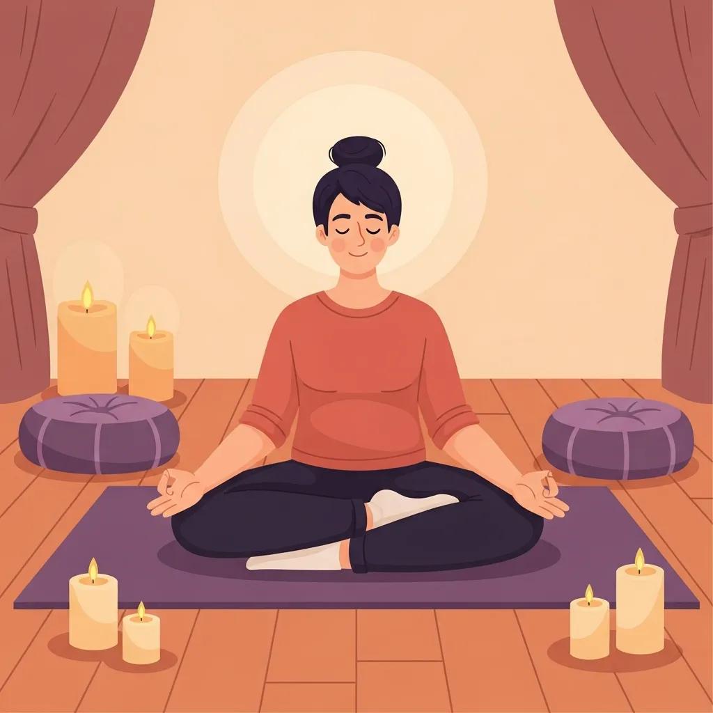 Person practicing mindfulness meditation in a cozy setting