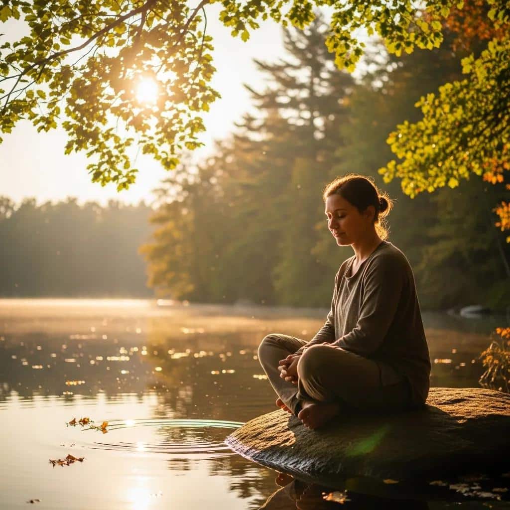 Person reflecting on emotions in a serene natural setting