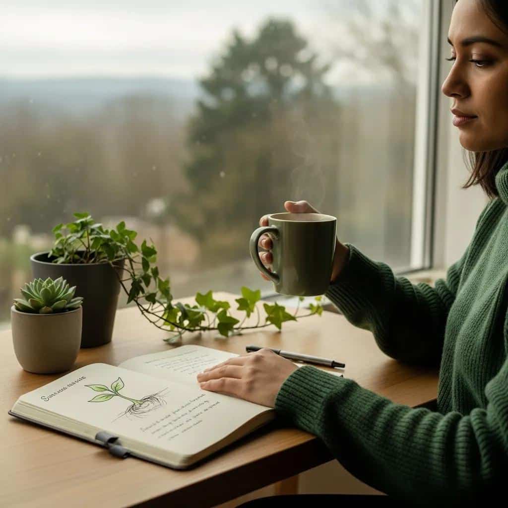 A peaceful workspace representing mental health and well-being
