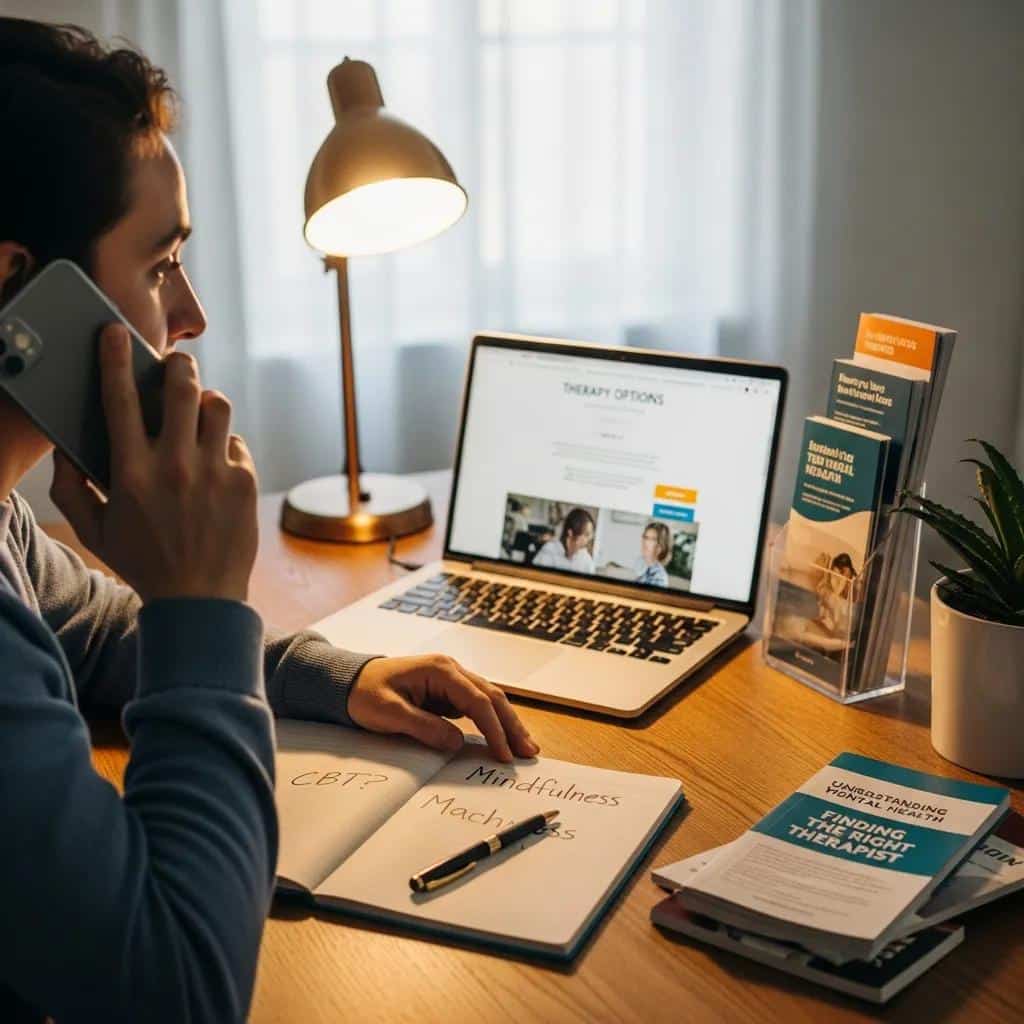 Individual on the phone discussing mental health therapy options, illustrating the process of accessing care with Aetna insurance