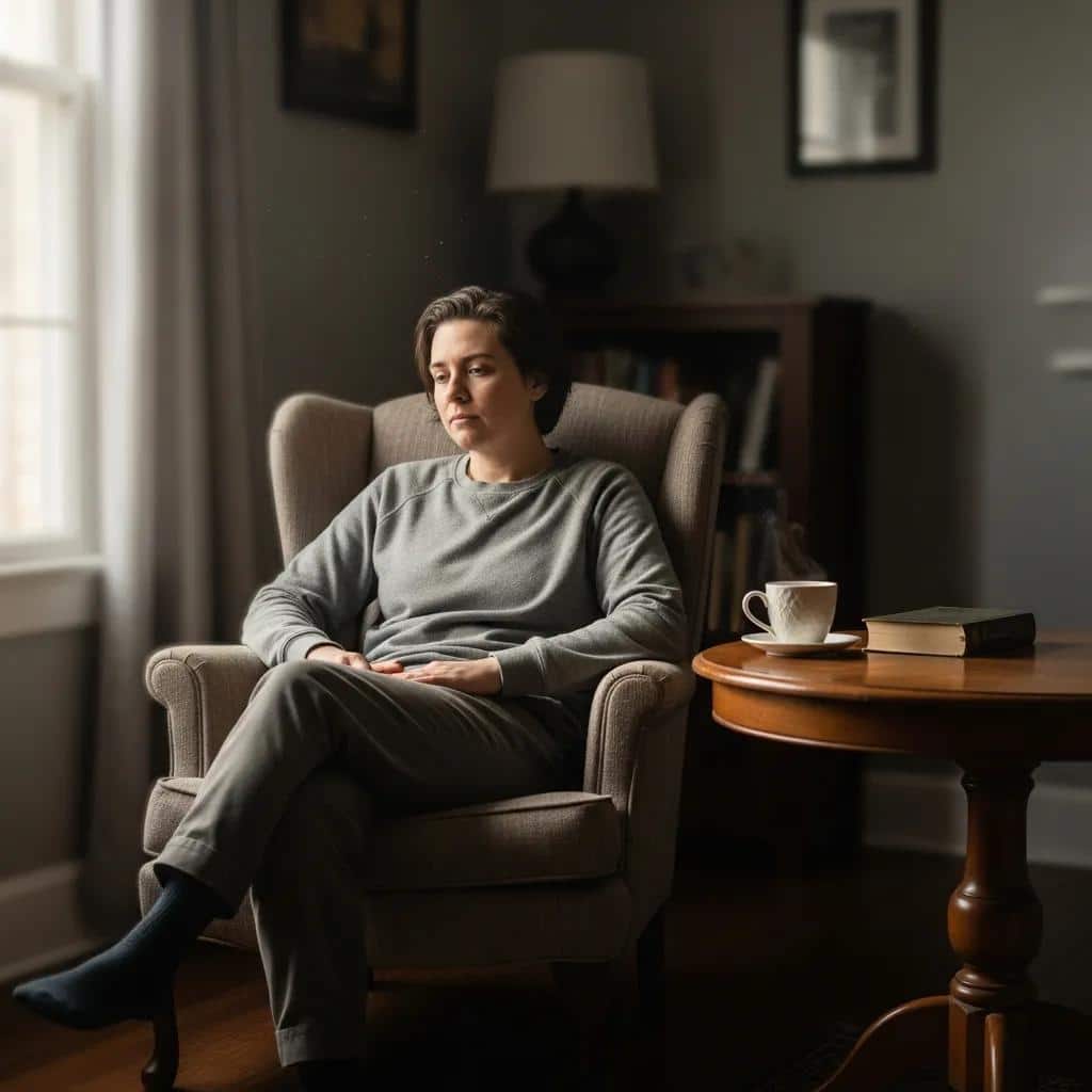 Person in a quiet room reflecting on mental health and identity