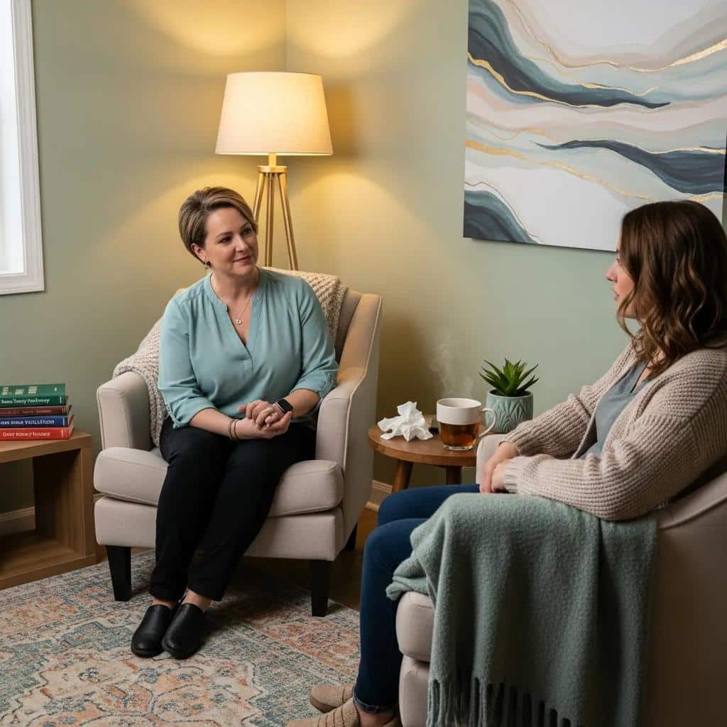 Therapist and client in a supportive therapy session for mental health