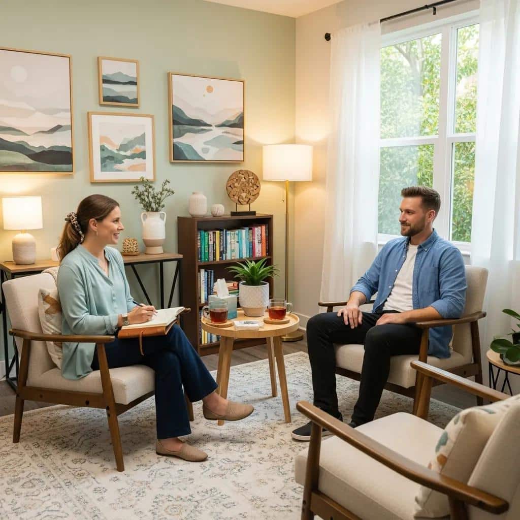 Therapist and patient in a supportive mental health consultation