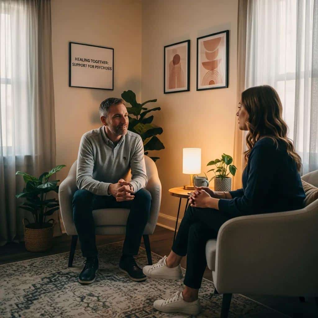 Therapist and patient in a supportive therapy session for psychosis treatment